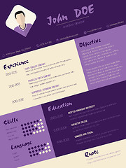 Image showing Modern curriculum vitae resume with purple stripes