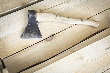Image showing Carpenter's ax with wood handle