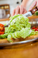 Image showing Woman\'s hands cutting vegetables