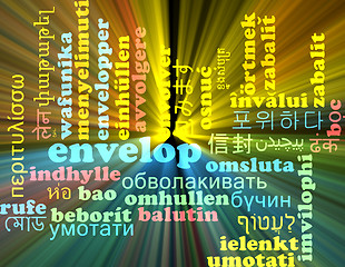 Image showing Envelop multilanguage wordcloud background concept glowing