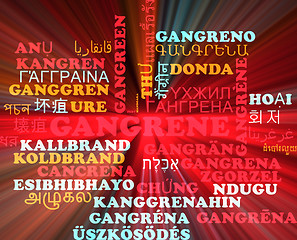 Image showing Gangrene multilanguage wordcloud background concept glowing