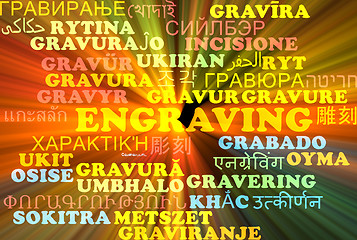 Image showing Engraving multilanguage wordcloud background concept glowing