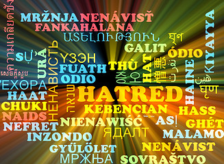 Image showing Hatred multilanguage wordcloud background concept glowing