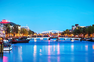 Image showing Night city view of Amsterdam, the Netherlands