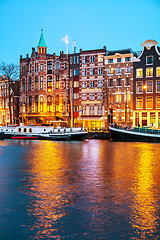 Image showing Night city view of Amsterdam, the Netherlands
