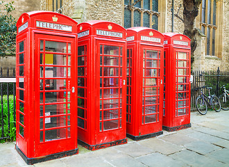 Image showing Famous red telephone booths in London