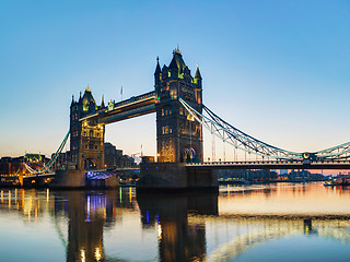 Image showing Tower bridge in London, Great Britain at sunrise