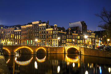 Image showing Night city view of Amsterdam