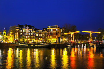 Image showing Night city view of Amsterdam, the Netherlands