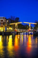 Image showing Night city view of Amsterdam