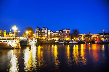 Image showing Night city view of Amsterdam