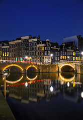 Image showing Night city view of Amsterdam, the Netherlands