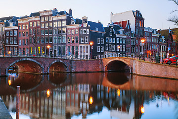 Image showing Night city view of Amsterdam