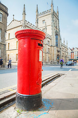 Image showing Famous red post box on a street in Cambridge, UK
