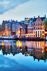 Image showing Night city view of Amsterdam