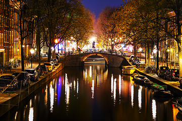 Image showing Night city view of Amsterdam