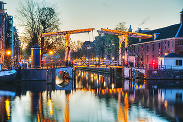 Image showing Night city view of Amsterdam, the Netherlands