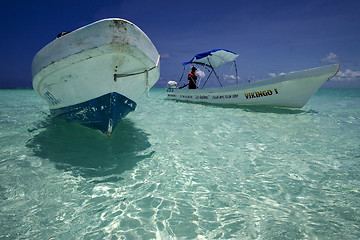 Image showing boats in sian kaan mexico blue lagoon