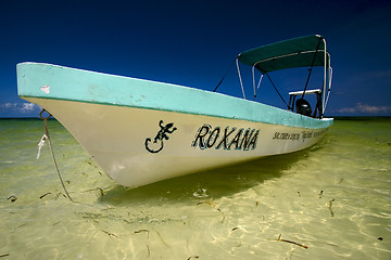 Image showing close up of a boat in the blue laggon sian kaan