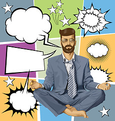 Image showing Businessman Hipster in Lotus Pose Meditating With Bubble Speech