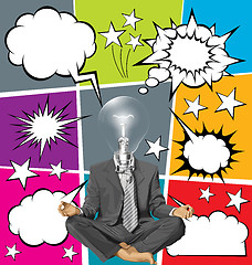 Image showing Vector Businessman in Lotus Pose Meditating With Bubble Speech