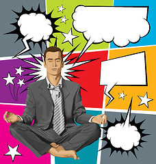 Image showing Vector Businessman in Lotus Pose Meditating With Bubble Speech