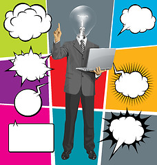 Image showing Vector Business Man Shows Something With Finger And Bubble Speec