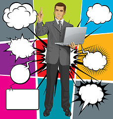 Image showing Vector Business Man Shows Something With Finger And Bubble Speec