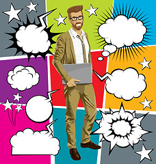 Image showing g-businessman hipster with laptopr And Bubble Speech