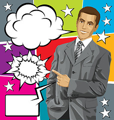 Image showing Vector Business Man Show Something With Finger And Big Set Of Bu