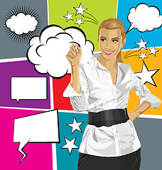 Image showing Vector Business Woman Writing Something With Bubble Speech