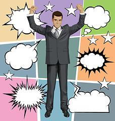 Image showing Vector Businessman With Hands Upr And Bubble Speech