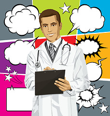 Image showing Vector Doctor Man With Clipboardr And Bubble Speech