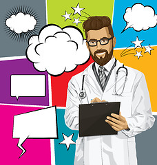 Image showing Vector Hipster Doctor Man With Clipboardr And Bubble Speech