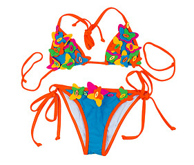 Image showing Orange with blue swimsuit with a pattern of a butterfly.