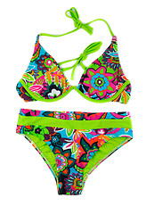 Image showing Multicolored, green separate swimsuit.