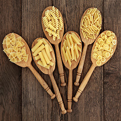 Image showing Pasta in Wooden Spoons