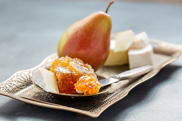Image showing Honey, pear and brie cheese.
