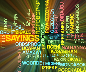 Image showing Sayings multilanguage wordcloud background concept glowing