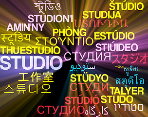 Image showing Studio multilanguage wordcloud background concept glowing