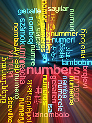 Image showing Numbers multilanguage wordcloud background concept glowing