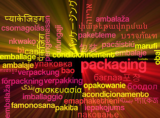 Image showing Packaging multilanguage wordcloud background concept glowing