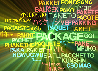 Image showing Package multilanguage wordcloud background concept glowing