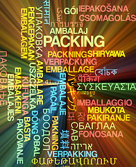 Image showing Packing multilanguage wordcloud background concept glowing