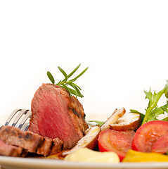 Image showing beef filet mignon grilled with vegetables