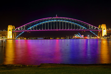 Image showing Sydney Harbour Bridge and Opera House in lights