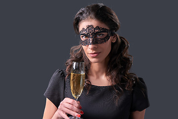 Image showing Party woman holding glass with champagne