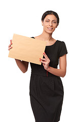 Image showing Smiling business woman showing envelope