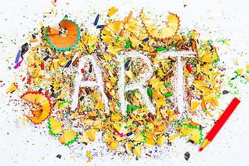 Image showing ART word on the background of pencil shavings
