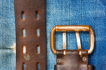 Image showing Aged leather belt with a buckle